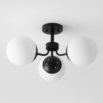 Olivier 23.5" 3-Light Bohemian Farmhouse Iron/Frosted Glass LED Semi Flush Mount - JONATHAN Y
